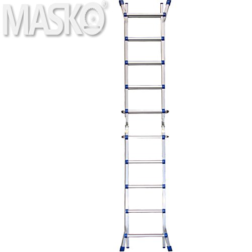 Masko® Aluminium Teleskopleiter ✓ Multifunktionsleiter ✓ Aluleiter ✓ Klappleiter ✓ Anlegeleiter | 4 x 5 Sprossen | Länge: 5,10m - 3