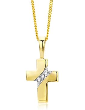 Miore Damen-Kette mit Anhänger Kreuz 9 Karat Gelbgold Zirkonia 45 cm