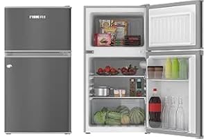 Nikai 135L Gross/88L Net, Small Double Door Mini Refrigerator with Vegetable Crisper & Adjustable Glass Shelves, Defrosting, Mini Fridge for Home, Kitchen, Bedroom, Office & Hotels NRF135DDS Silver