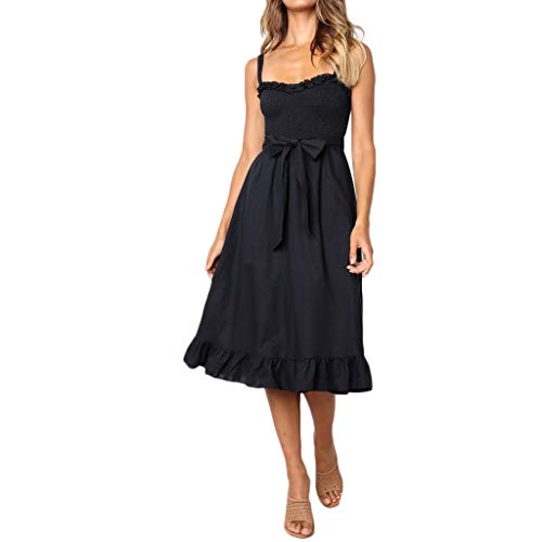 JiaMeng Faldas Largas Fiesta Backless Vendaje Vestido de Volante sin Mangas con Volantes en los Hombros de Soild Lady Sling Bodycon con Volantes