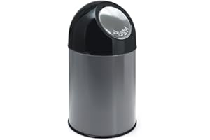 PROREGAL Klassischer Abfallbehälter mit Pushdeckel und Inneneimer | 30 Liter, HxBxT 56x31x31cm | Metall | Metallik Grau