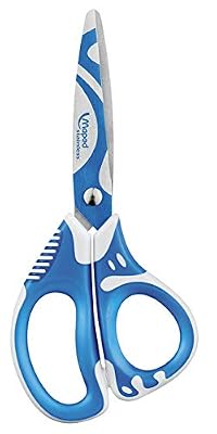 Maped - Ciseaux Zenoa Fit 13 cm - Ciseaux Enfants avec Anneaux Asymétriques Intérieur Souple - Lamelles Décorées et Amorties Anti-Douleur - Ciseaux Scolaires dès 4 Ans - Bleu