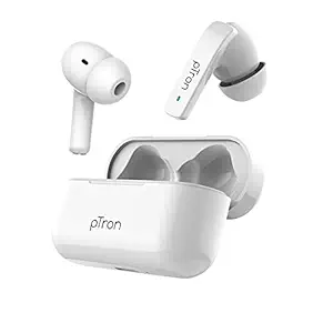 pTron Basspods 992 Active Noise Cancelling Bluetooth 5.0 Wireless Headphones with Deep Bass, Low Latency, Ergonomic Touch Control Earbuds, HD Mic, Voice Assistance & IPX4 Water-Resistant (White)