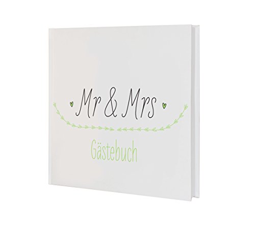 Gästebuch Hochzeit "Natural Romance", Grün - modernes Gästebuch mit Mr & Mrs Schriftzug und grüner Herz-Ranke