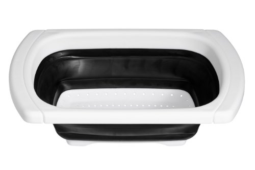 Premier Housewares Zing Zusammenklappbares Abtropfsieb für die Spüle mit verlängerbaren Griffen Schwarz/ Weiß