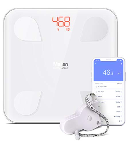 Bilancia Impedenziometrica Meilen Bilancia Pesa Persona Digitale Massa Grassa Bluetooth Misura Precisa di Peso, Massa Magra, Massa Muscolare, BMI, Massa Ossea per Dispositivi iOS e Android (white)