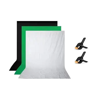 HIFFIN 8x12 ft White|Green|Black Screen, Photography Backdrop Background with 2 Clip, Chromakey Panel for Photo Backdrop Video Studio, Muslin Background Screen