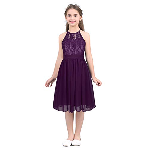 TiaoBug Enfant Fille Princesse Robe Soirée Asymétrie Robe Mariage Cérémonie Cocktail Dentelle Robe sans Manche Organza Tulle Robe à Ceinture Robe Demoiselle d'honneur 3-14 Ans (10 Ans, A Rose)