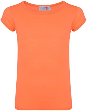 Farstowe Girls Plain Short Sleeve T Shirt for Kids Plain Neon Orange Top - 13 Years
