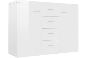 vidaXL Sideboard, Kommode mit viel Stauraum, Schrank mit 4 Schubladen 2 Türen, Mehrzweckschrank Anrichte für Wohnzimmer, Hochglanz-Weiß 88x30x65cm Holzwerkstoff