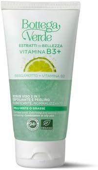 Bottega Verde - Scrub Viso, 2 in 1, Estratti di Bellezza, 75 ml, Esfoliante e Peeling, per Pelli Miste o Grasse, con Bergamotto e Vitamina B4