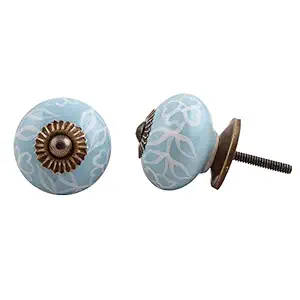 4 Pieces Furniture Knobs | Ceramic Door Knobs for Kids Room | Turquoise Drawer Pulls & Hardware Set | Leaf Handles for Dresser Drawers | 3.81 cm Knobs