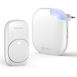 Zoeview Sonnette Sans Fil Etanche Carillon De Porte Eléctrique Gamme De 1000ft / 300m Avec 1 Emetteur Bouton Avec Pile Et 1 Récepteurs 38 Carillons Batterie Pour Urgence Pager Maison Hôtel Bureau