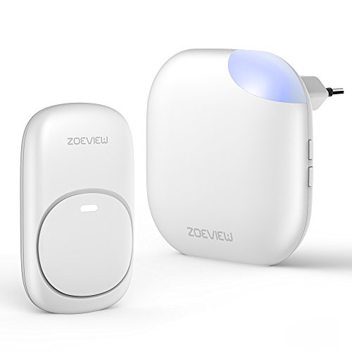Zoeview Sonnette Sans Fil Etanche Carillon De Porte Eléctrique Gamme De 1000ft / 300m Avec 1 Emetteur Bouton Avec Pile Et 1 Récepteurs 38 Carillons Batterie Pour Urgence Pager Maison Hôtel Bureau