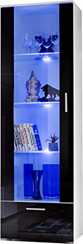 ExtremeFurniture T40 Vitrine, Carcasse en Blanc Mat/Façade en Noir Brillant + LED Multicolores avec télécommande