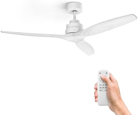 Ufesa Ventilatore da soffitto, 40W, 6 Velocità, Ultra Silenzioso, 3 Pale in Legno Naturale 132cm, Funzione Estate - Inverno, Timer 8h, Telecomando, Bianco