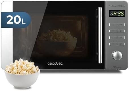 Cecotec Microonde Proclean 5010 Inox Wave. 700 W, Capacità 20 L, Rivestimento Ready2Clean, 5 Livelli di Funzionamento, 8 Programmi, Tecnologia 3DWave, Timer, Frontale e Maniglia Inox