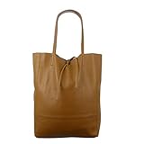 test Freyday Damen Echtleder Shopper mit Innentasche in vielen Farben Schultertasche Henkeltasche Metallic look (Cognac)