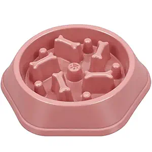 Emily Pets Interactive Dog Food Bowl Slow Feeder Dog Bowl Anti-Chocking Dog Feeder Bone Pattern Non-Slide Healthy Design Dog Lick Bowl for Medium Small Dogs(Pink)