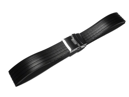 Faltschliee - Uhrenarmband - Silikon - Kautschuk - Stripes - schwarz 22mm