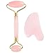 Produktbild Jade Roller Massagegerät, HIDARLING Gesicht abnehmen und bewegen Massagegerät Werkzeug Gesichtsmassage, Rosenquarz Gesichts Roller, Rücken, Körperhaut, Gua Sha Set (Rosa#1)