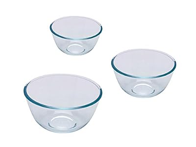 PYREX- 8023509-Lot de 3 Pièces - Saladier/Bol Mélangeurs en Verre -0.5L;1L;2L-Verre Borosilicate - Ultra Résistant - Fabriqué en France