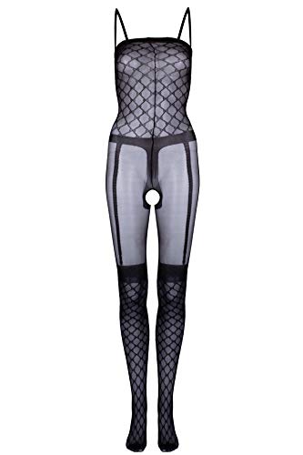 Amazinggirl Sexy Reizwäsche Bodystocking für Damen Frauen Unterwäsche Nachtwäsche schwarz Bodysuit ouvert Netz S/M /L