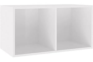 vidaXL Vinyl Storage Box with 2 Compartments Sturdy Backside Chipboard Recorder Case Collection Shelf LP Cabinet Transport Box High Gloss White
