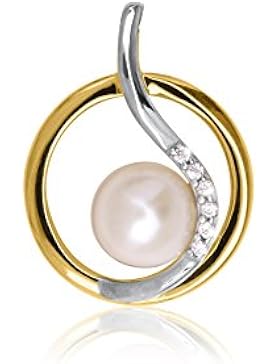 MyGold Perlen-Anhänger (ohne Kette) Gelbgold Weißgold 585 Gold bicolor mit Steinen 6 Zirkonia 1 Süßwasserperle...