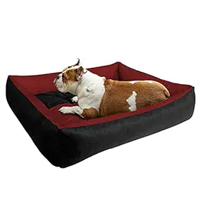 Mellifluous Reversible Round Soft Velvet Round Cat Dog Pet Bed (Small, Red-Black)