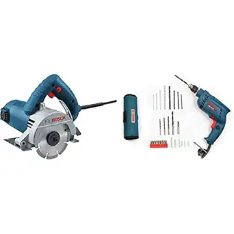 Bosch GDC 120 Professional Marble Cutter & GSB 450-Watt Impact Drill Set (Blue, 100-Pieces)