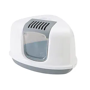 Savic Nestor Front Folding Corner Cat Toilet Home, Prevent Throwing cat Litter, Durable, Lightweight, Easy to Use and Reduces Odor, Perfect Toilet Training Aid, White/Grey, 23 x 18 x 16 inch