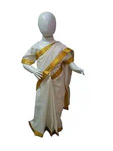 BookMyCostume Kerala Indian State Onam Fancy Dress Costume for Girls and Females 3-4 Years - White/Golden