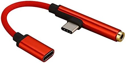 HKEPS USB C to 3.5mm Adapter with Charging, Type C to 3.5mm Audio Jack Headphone Adapter Converter Supports Audio and Charging for HTC U11 and other USB C Device (Red)