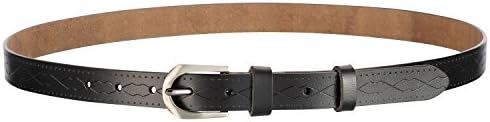 Motase Women Leather Belt for Pants Dress Jeans Waist Belt with Brushed Alloy Buckle Black M