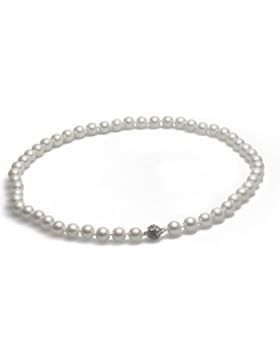 Schmuckwilly Perlenkette Damen Muschelkernperlenkette Weiß Magnetverschluß Hochwertige Perlen Collier Halskette...