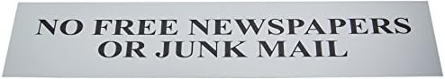Centurion 6023C No Free Newspapers Or Junk Mail Sign - Self-Adhesive PVC - Chrome Effect - 200mm x 50mm, White
