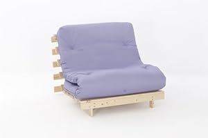 Comfy Living 3ft LUXURY Single (90cm) Wooden Futon Set with PREMIUM LUXURY Lilac Mattress