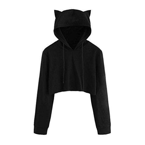 Lenfesh Sweat A Capuche Chat Pull Femme Hiver Mode Pas Cher Manteau Grande Taille Automne (Asia S/FR 34-36, Noir)