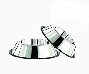 ELTON Set of 2 Non Tip Anti Skid Dog Bowls Export Quality with Removable Rubber Ring Stainless Steel Bowl for Feeding Dogs Cats and Pets (Set of - 2) - 24 oz./0.70 L 9.0 in. /23cm -