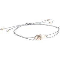 SCHOSCHON Damen Symbol Armband Fatimas Hand - Hamsa, Grau-Rosegold, 925 Silber rosevergoldet | Schmuck Textilarmband