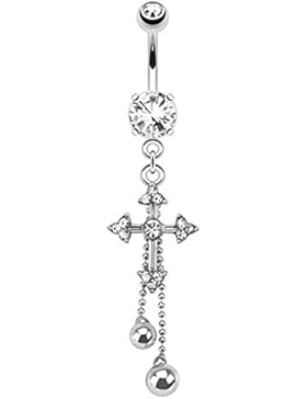 Paula & Fritz® Bauchnabelpiercing aus Edelstahl Chirurgenstahl 316L mit Anhäng...