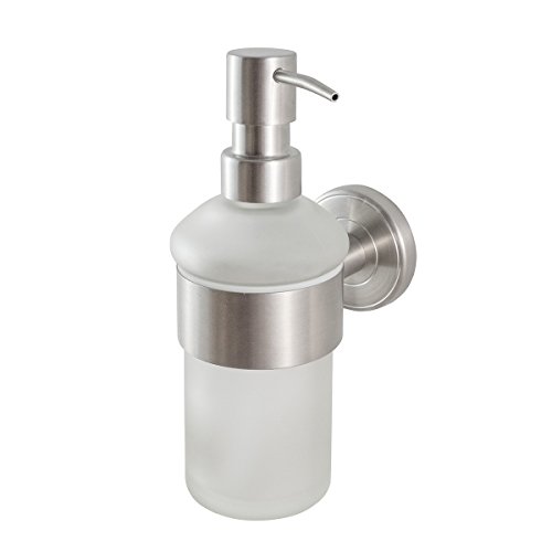 Badserie Ambiente – Seifenspender aus satiniertem Glas und robustem Edelstahl matt – zur Wandmontage - 2
