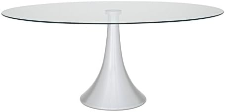 Contemporary Round Dining Table - Clear Tempered Glass and Silver Metal Leg - Can be Used up to 6-Seater - Assembly Required