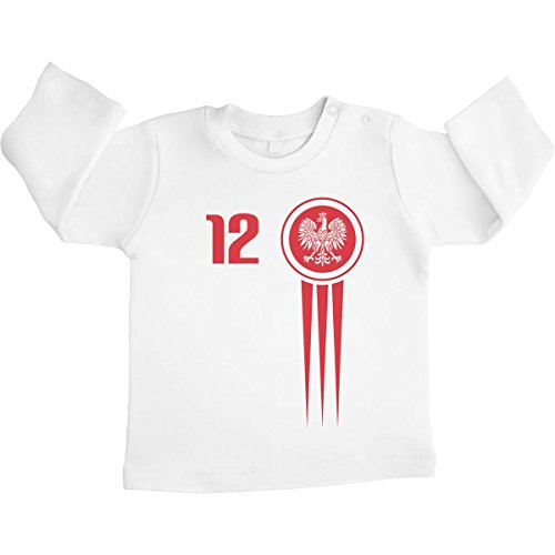 Polen Polska Nationalmannschft Fan Trikot 12 Unisex Baby Langarmshirt Gr. 66-93 3-6 Monate / 66 Weiß