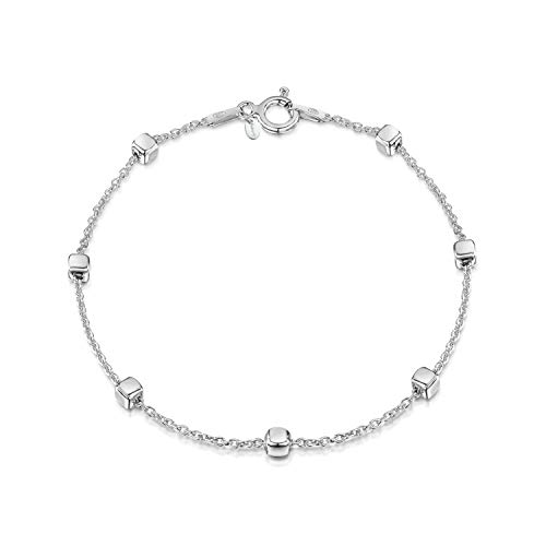 Amberta® Joyería - Pulsera - Fina Plata De Ley 925 - Cadena de Belcher con los Cubos - 1.4/3.2 (mm) - 18 19 20 cm (20cm)