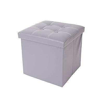 Rebecca Srl Pouf Boite de rangement Tabouret Carre Synthetique Gris Design Contemporain Salon Chambre (Cod. RE4635)