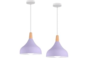 WOTTES 2 Pezzi Lampadari a Sospensione, Stile Retrò, Design a Goccia, Pendente in Metallo, per Camera da Letto, Sala da Pranzo, Cucina, Soggiorno, Ø 20 cm, Presa E27(Viola)