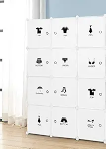 BUCKETLIST DIY Portable Plastic Cube Wardrobe PP Collapsible Wardrobe?Cabinet 12 Door Storage Organizer Almirah Rack Shelf for Clothes