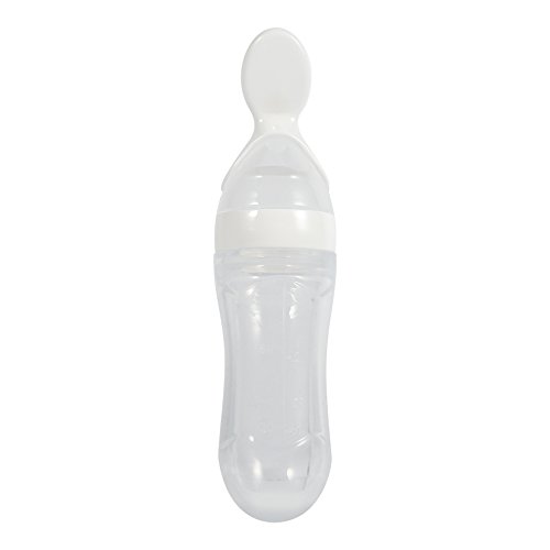 Zerodis Biberon en Silicone 90ML,Biberon à Riz Céréales avec Cuillère Complément Alimentaire de Céréales de Riz Squeeze Cuillère Bébé Extrusion Outils (Blanc)